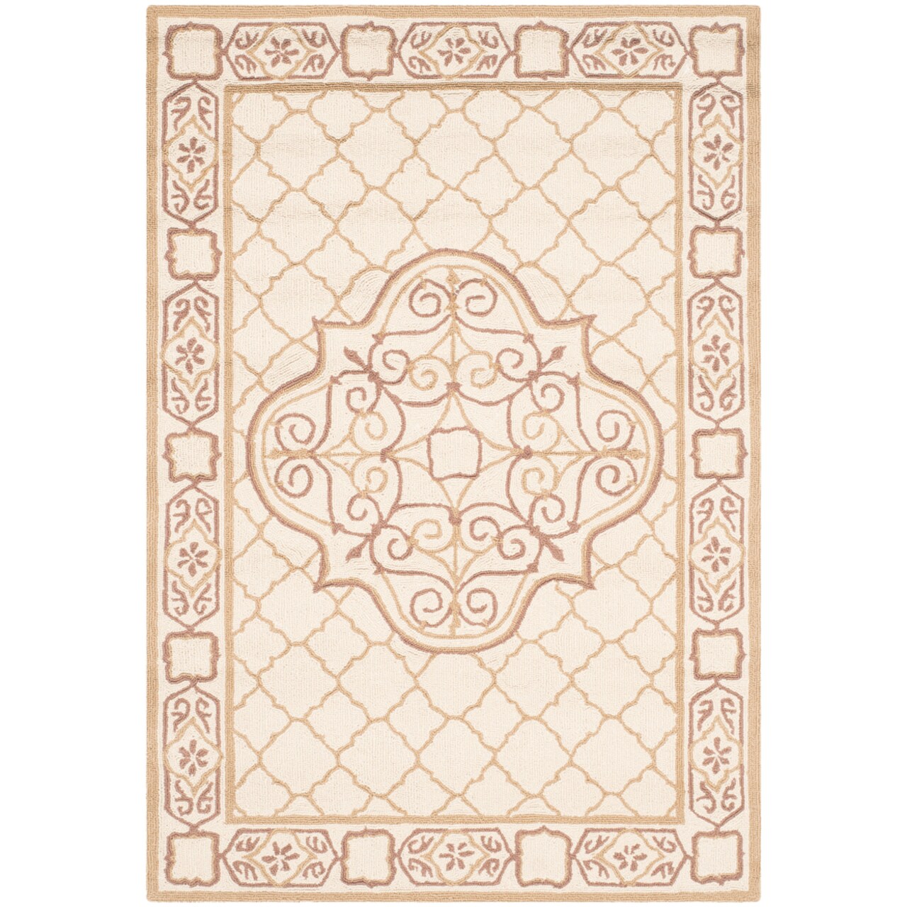 Safavieh Easy Care Ezc729C Ivory / Gold Rug Hand Hooked Area Rug Carpet Shag
